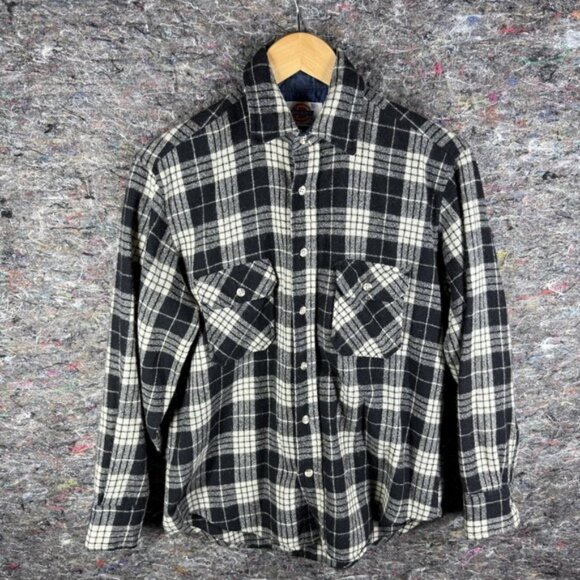 Vintage Dickies Shirt Mens Small Black White Plaid Wool Flannel Made Korea 90s - Picture 1 of 13